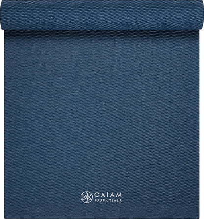 Essentials 1/4" Thin (6mm) Yoga & Pilates, Fitness & Exercise Mat with Easy-Cinch Carrier Strap Cusion Support For Fitness and Gym Workouts