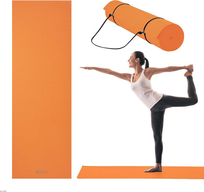 Essentials 1/4" Thin (6mm) Yoga & Pilates, Fitness & Exercise Mat with Easy-Cinch Carrier Strap Cusion Support For Fitness and Gym Workouts