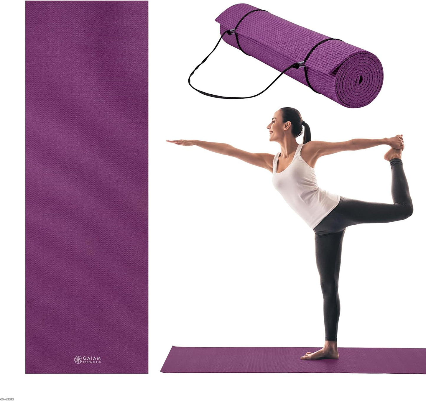 Essentials 1/4" Thin (6mm) Yoga & Pilates, Fitness & Exercise Mat with Easy-Cinch Carrier Strap Cusion Support For Fitness and Gym Workouts