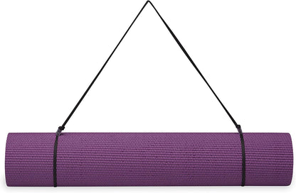 Essentials 1/4" Thin (6mm) Yoga & Pilates, Fitness & Exercise Mat with Easy-Cinch Carrier Strap Cusion Support For Fitness and Gym Workouts