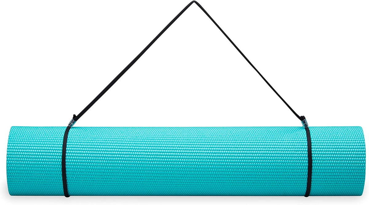 Essentials 1/4" Thin (6mm) Yoga & Pilates, Fitness & Exercise Mat with Easy-Cinch Carrier Strap Cusion Support For Fitness and Gym Workouts