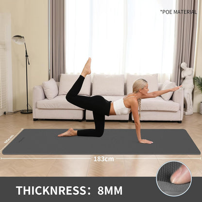 Extra Wide & Thick 8mm Yoga Mat, 72"x31.5" | Large Non Slip Exercise Mat, Premium POE Material, Superior Cushioning & Stability, With Strap for Home Gym, Pilates