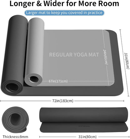 Extra Wide & Thick 8mm Yoga Mat, 72"x31.5" | Large Non Slip Exercise Mat, Premium POE Material, Superior Cushioning & Stability, With Strap for Home Gym, Pilates