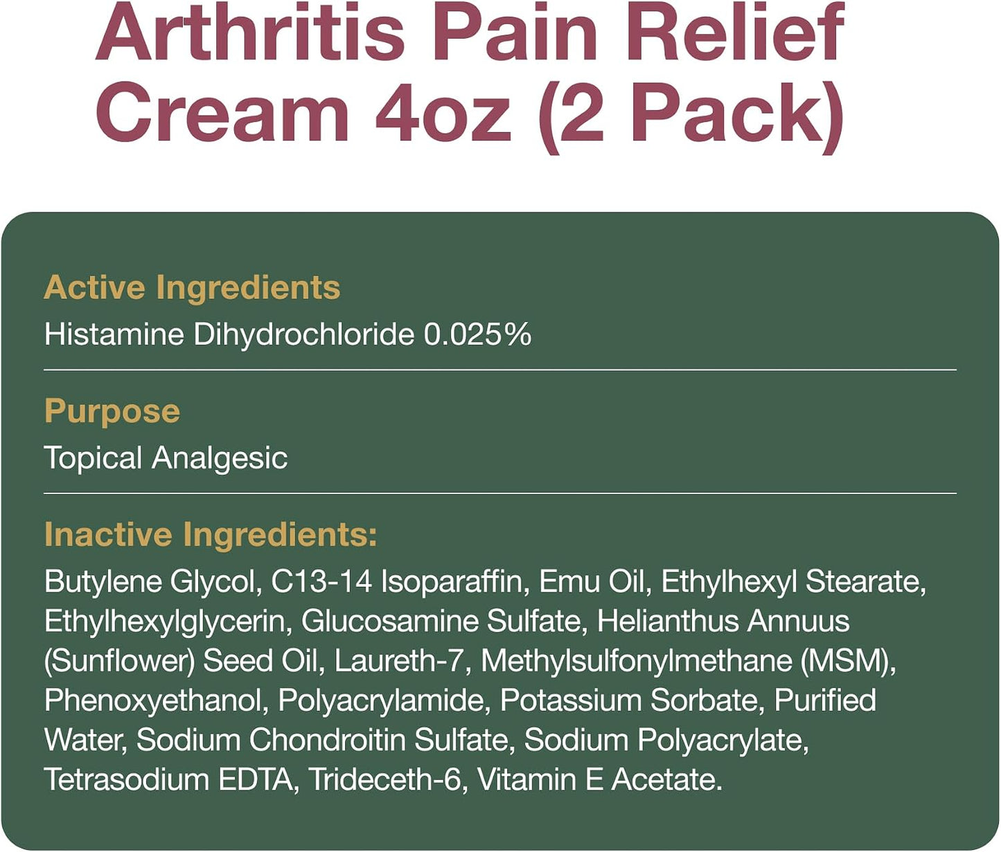 Arthritis Pain Relief Cream, 4 oz Jar