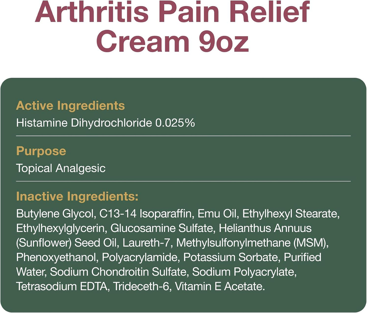 Arthritis Pain Relief Cream, 4 oz Jar