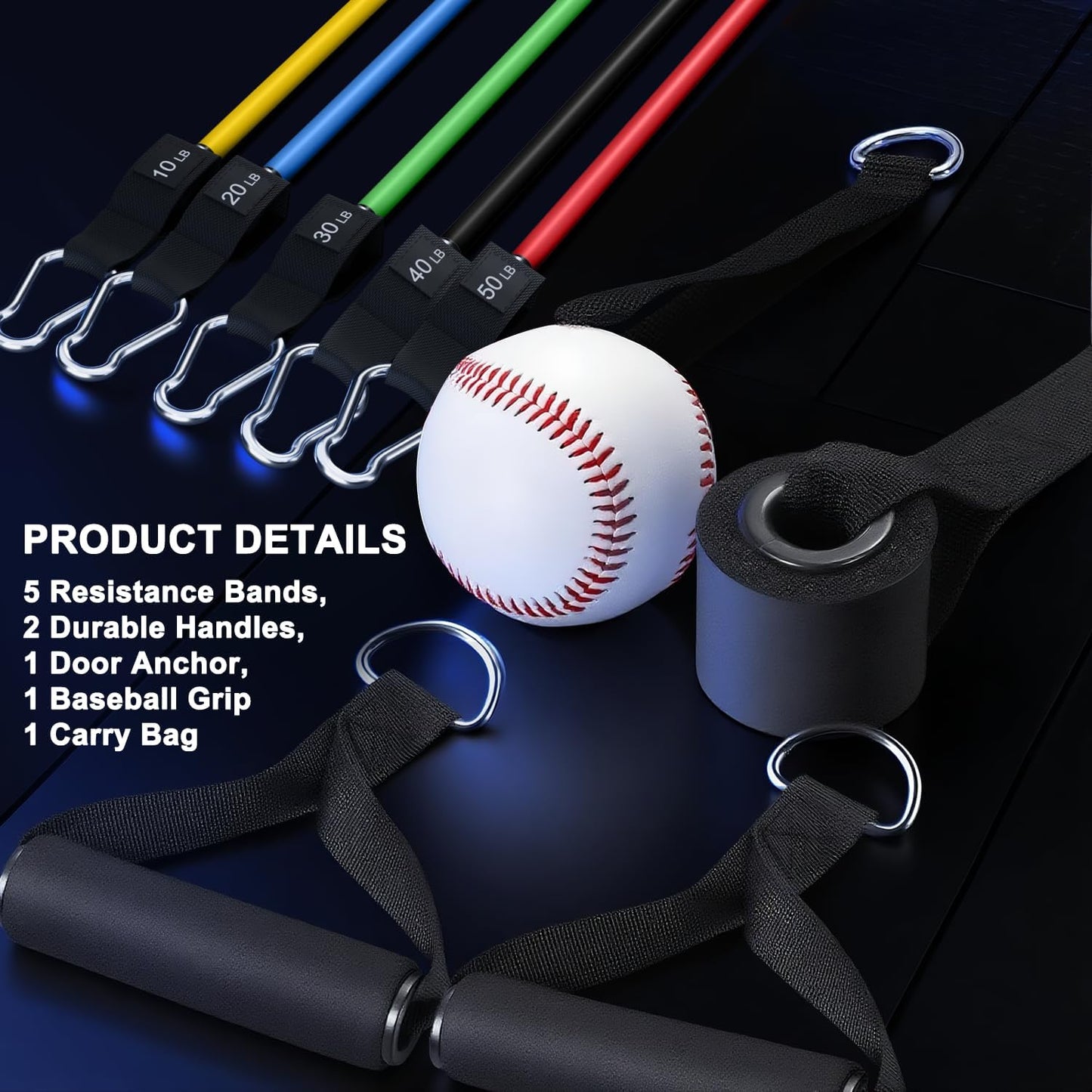 Resistance Bands, Exercise Bands, Workout Bands with Handles, Door Anchor and Ankle Straps, 5 Resistance Levels Fitness Bands for Strength Training, Physical Therapy, and Home Gym Equipment