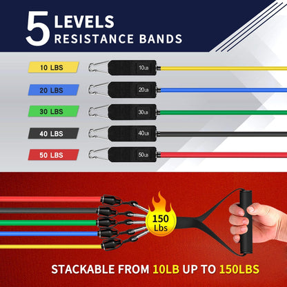 Resistance Bands, Exercise Bands, Workout Bands with Handles, Door Anchor and Ankle Straps, 5 Resistance Levels Fitness Bands for Strength Training, Physical Therapy, and Home Gym Equipment