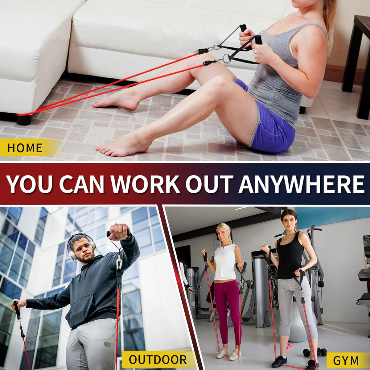 Resistance Bands, Exercise Bands, Workout Bands with Handles, Door Anchor and Ankle Straps, 5 Resistance Levels Fitness Bands for Strength Training, Physical Therapy, and Home Gym Equipment