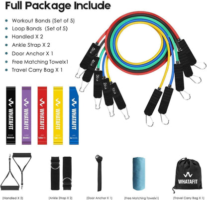 Resistance Bands, Exercise Bands, Workout Bands with Handles, Door Anchor and Ankle Straps, 5 Resistance Levels Fitness Bands for Strength Training, Physical Therapy, and Home Gym Equipment