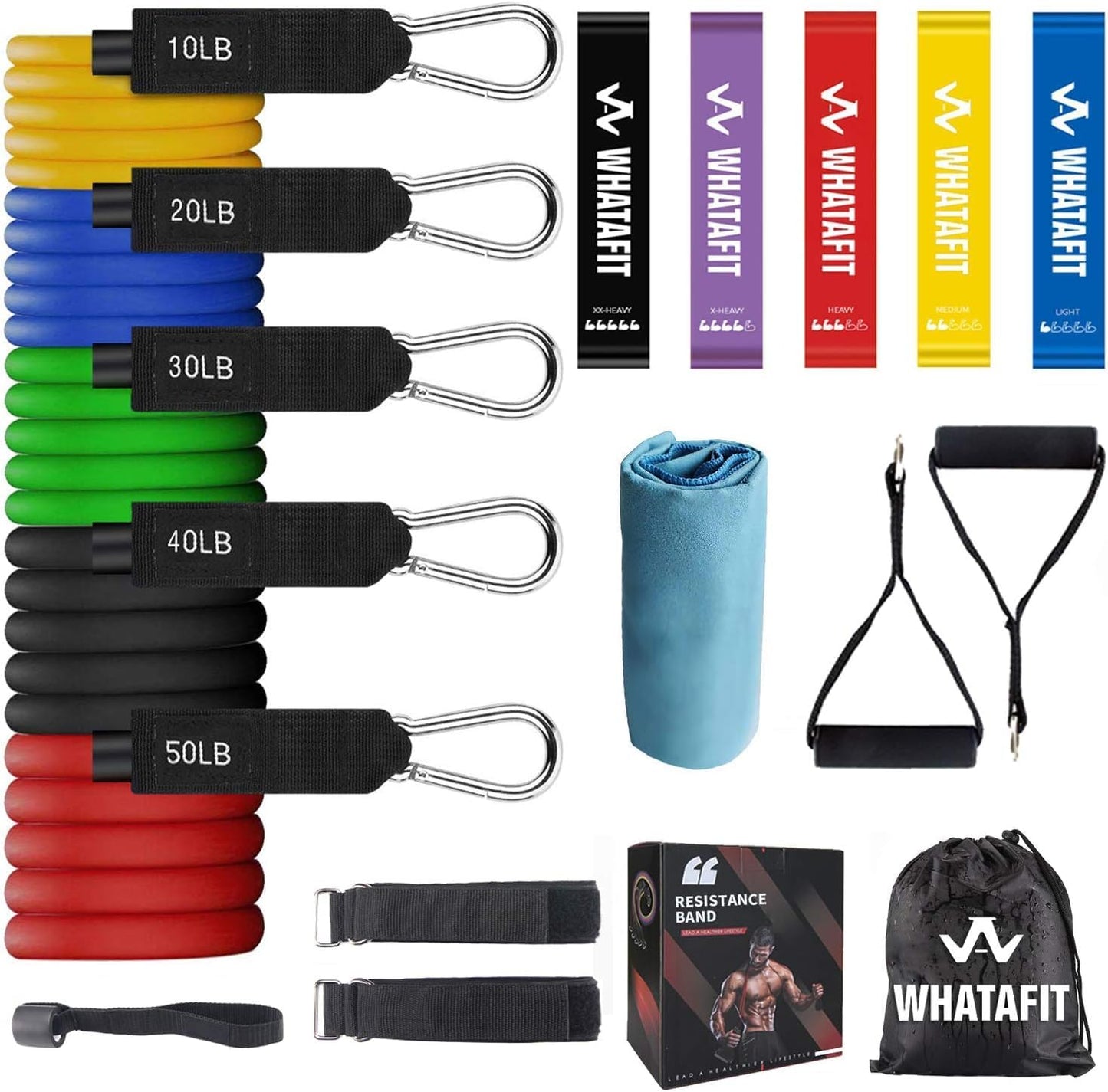 Resistance Bands, Exercise Bands, Workout Bands with Handles, Door Anchor and Ankle Straps, 5 Resistance Levels Fitness Bands for Strength Training, Physical Therapy, and Home Gym Equipment