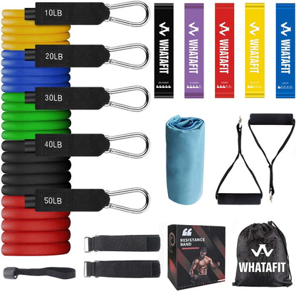 Resistance Bands, Exercise Bands, Workout Bands with Handles, Door Anchor and Ankle Straps, 5 Resistance Levels Fitness Bands for Strength Training, Physical Therapy, and Home Gym Equipment