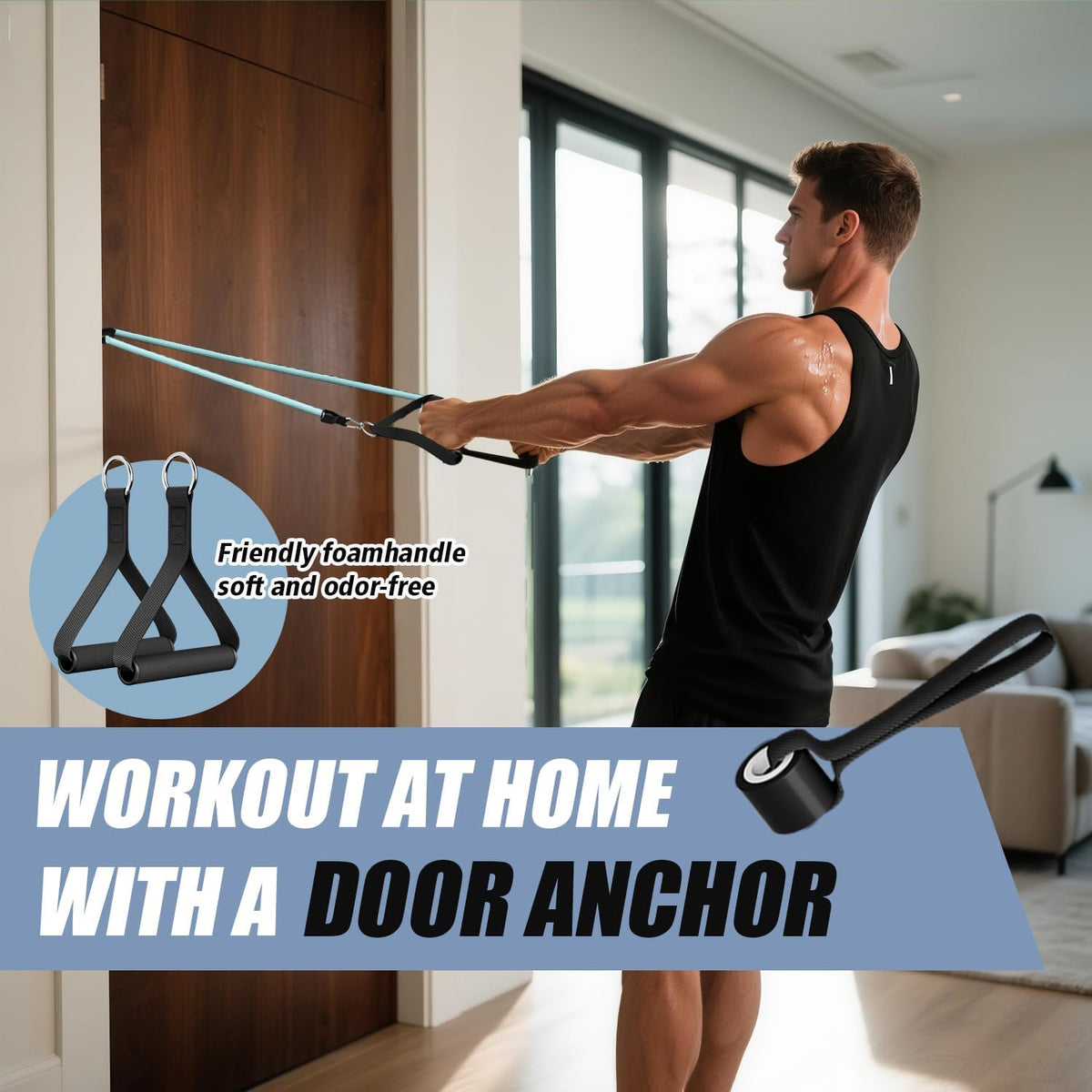 Resistance Bands, Exercise Bands, Workout Bands with Handles, Door Anchor and Ankle Straps, 5 Resistance Levels Fitness Bands for Strength Training, Physical Therapy, and Home Gym Equipment