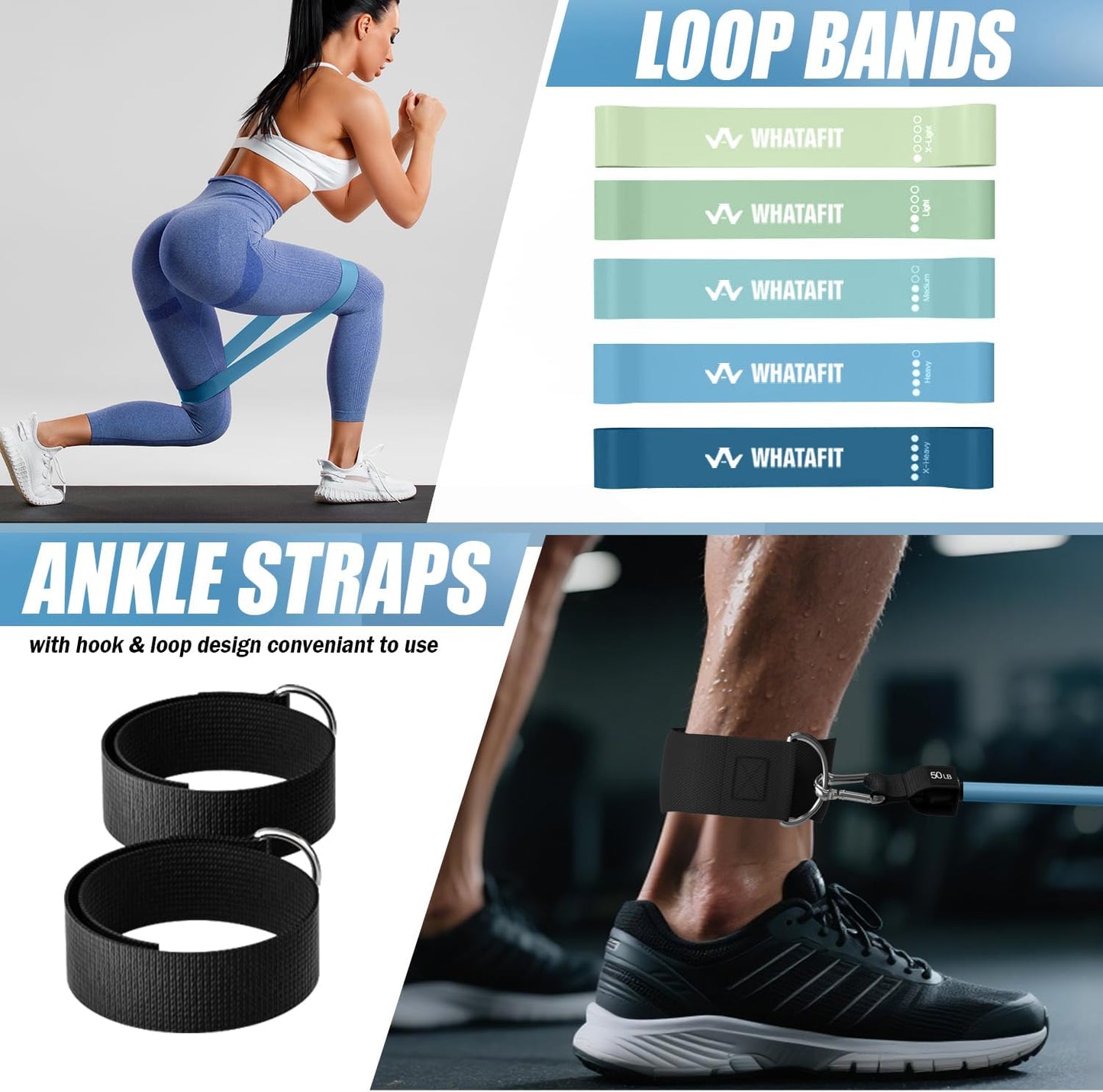 Resistance Bands, Exercise Bands, Workout Bands with Handles, Door Anchor and Ankle Straps, 5 Resistance Levels Fitness Bands for Strength Training, Physical Therapy, and Home Gym Equipment
