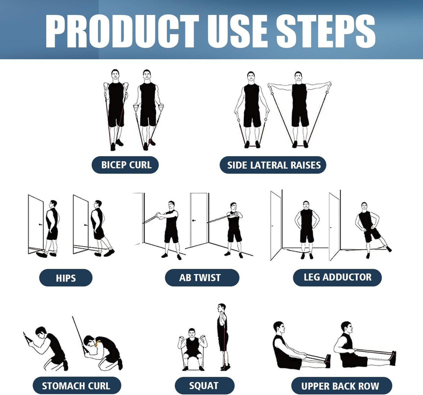 Resistance Bands, Exercise Bands, Workout Bands with Handles, Door Anchor and Ankle Straps, 5 Resistance Levels Fitness Bands for Strength Training, Physical Therapy, and Home Gym Equipment