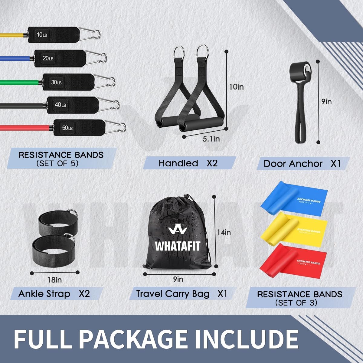 Resistance Bands, Exercise Bands, Workout Bands with Handles, Door Anchor and Ankle Straps, 5 Resistance Levels Fitness Bands for Strength Training, Physical Therapy, and Home Gym Equipment