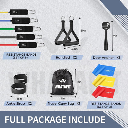Resistance Bands, Exercise Bands, Workout Bands with Handles, Door Anchor and Ankle Straps, 5 Resistance Levels Fitness Bands for Strength Training, Physical Therapy, and Home Gym Equipment