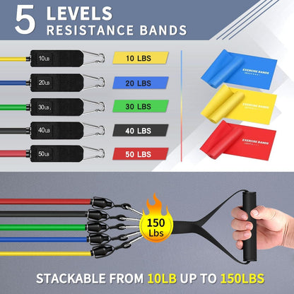 Resistance Bands, Exercise Bands, Workout Bands with Handles, Door Anchor and Ankle Straps, 5 Resistance Levels Fitness Bands for Strength Training, Physical Therapy, and Home Gym Equipment