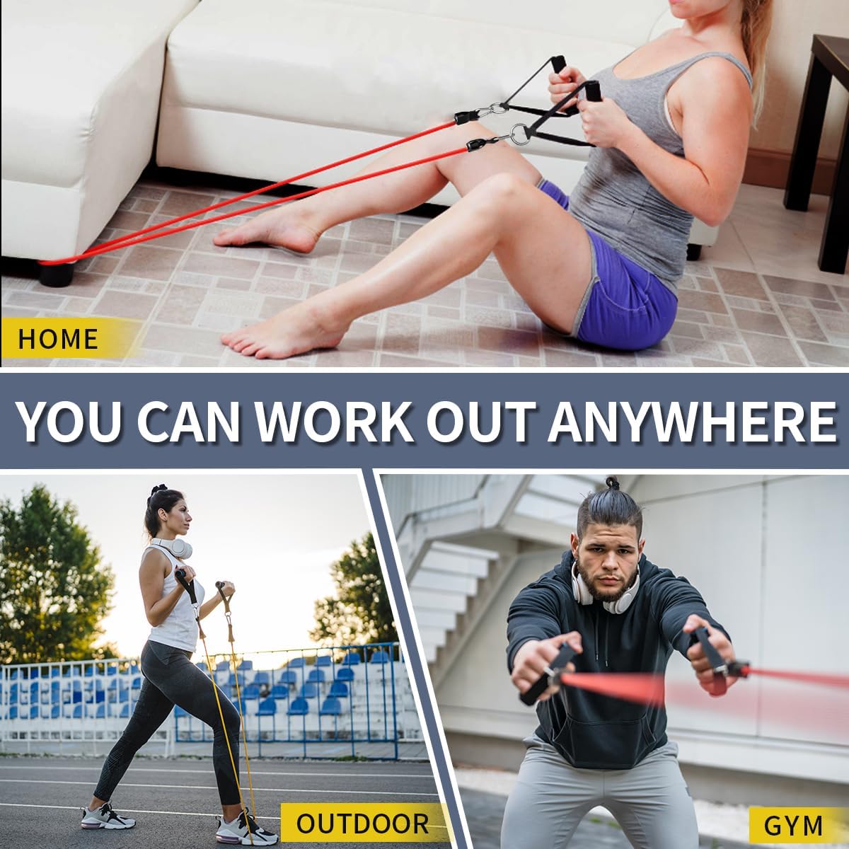 Resistance Bands, Exercise Bands, Workout Bands with Handles, Door Anchor and Ankle Straps, 5 Resistance Levels Fitness Bands for Strength Training, Physical Therapy, and Home Gym Equipment