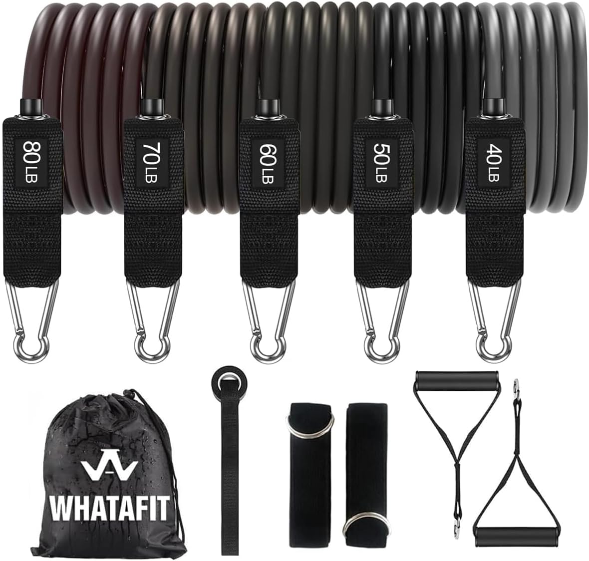 Resistance Bands, Exercise Bands, Workout Bands with Handles, Door Anchor and Ankle Straps, 5 Resistance Levels Fitness Bands for Strength Training, Physical Therapy, and Home Gym Equipment