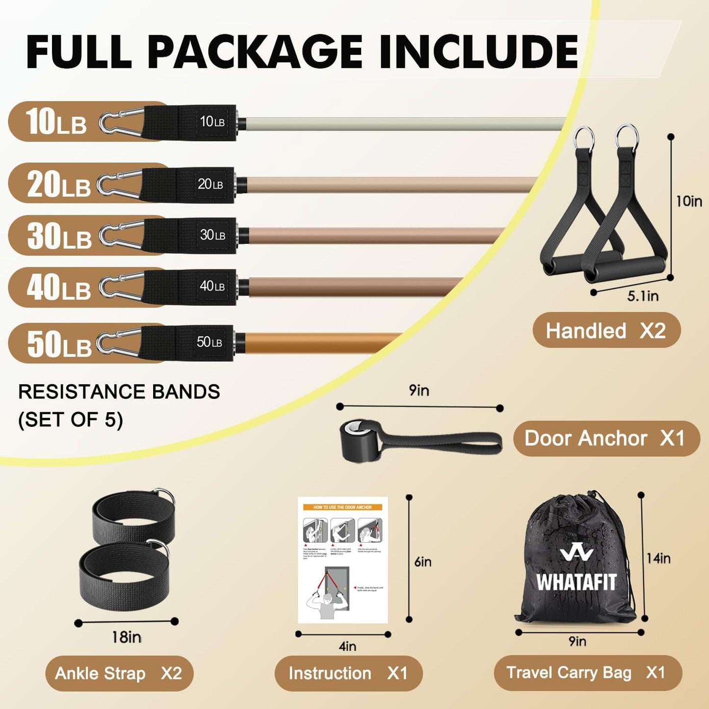 Resistance Bands, Exercise Bands, Workout Bands with Handles, Door Anchor and Ankle Straps, 5 Resistance Levels Fitness Bands for Strength Training, Physical Therapy, and Home Gym Equipment