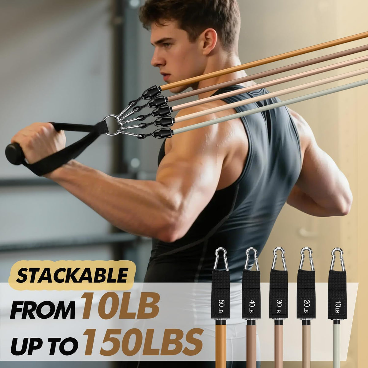 Resistance Bands, Exercise Bands, Workout Bands with Handles, Door Anchor and Ankle Straps, 5 Resistance Levels Fitness Bands for Strength Training, Physical Therapy, and Home Gym Equipment