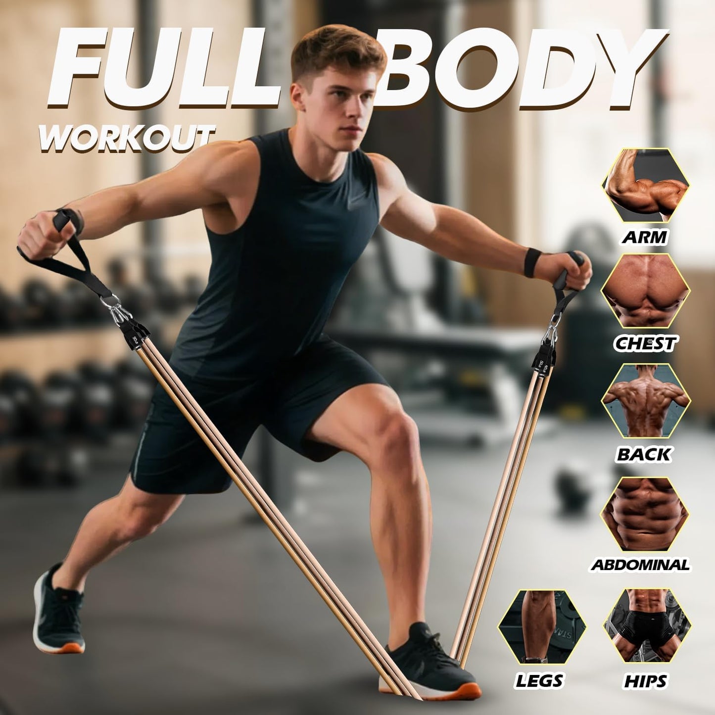 Resistance Bands, Exercise Bands, Workout Bands with Handles, Door Anchor and Ankle Straps, 5 Resistance Levels Fitness Bands for Strength Training, Physical Therapy, and Home Gym Equipment