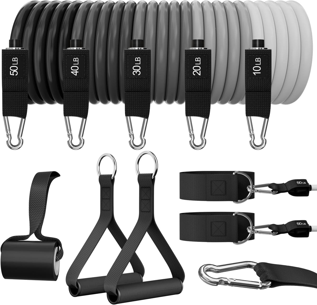 Resistance Bands, Exercise Bands, Workout Bands with Handles, Door Anchor and Ankle Straps, 5 Resistance Levels Fitness Bands for Strength Training, Physical Therapy, and Home Gym Equipment
