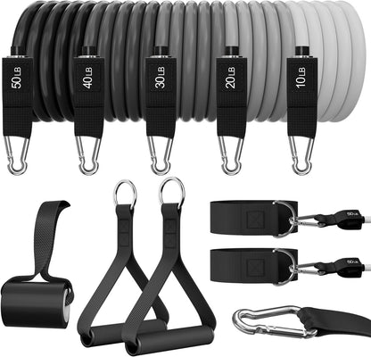 Resistance Bands, Exercise Bands, Workout Bands with Handles, Door Anchor and Ankle Straps, 5 Resistance Levels Fitness Bands for Strength Training, Physical Therapy, and Home Gym Equipment