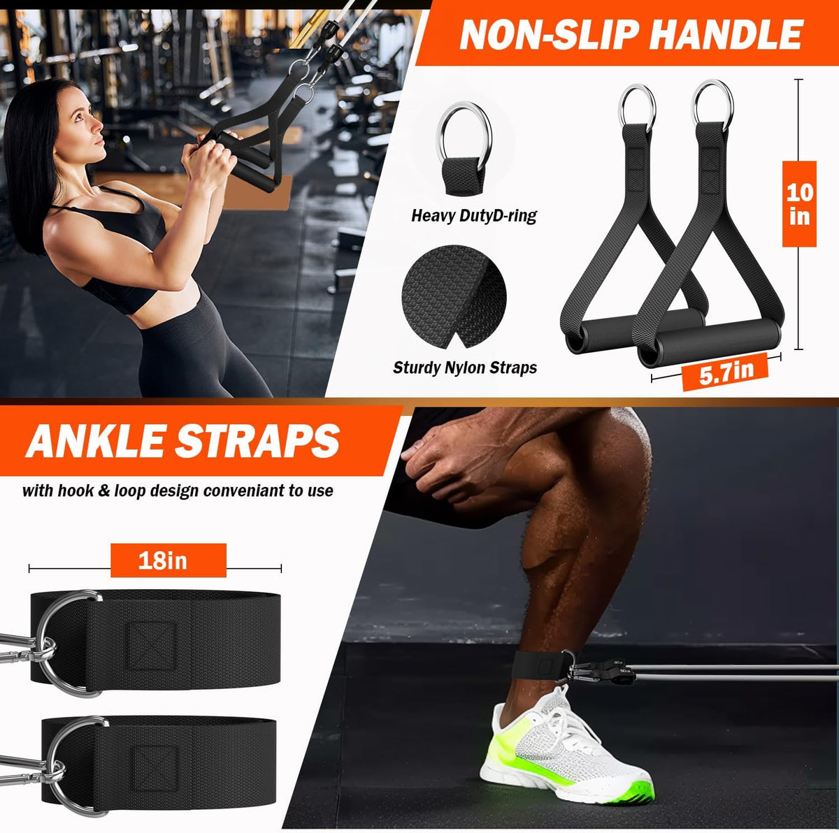 Resistance Bands, Exercise Bands, Workout Bands with Handles, Door Anchor and Ankle Straps, 5 Resistance Levels Fitness Bands for Strength Training, Physical Therapy, and Home Gym Equipment