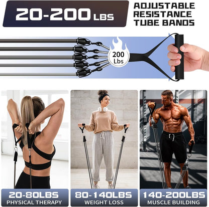 Resistance Bands, Exercise Bands, Workout Bands with Handles, Door Anchor and Ankle Straps, 5 Resistance Levels Fitness Bands for Strength Training, Physical Therapy, and Home Gym Equipment