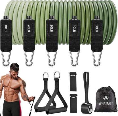 Resistance Bands, Exercise Bands, Workout Bands with Handles, Door Anchor and Ankle Straps, 5 Resistance Levels Fitness Bands for Strength Training, Physical Therapy, and Home Gym Equipment