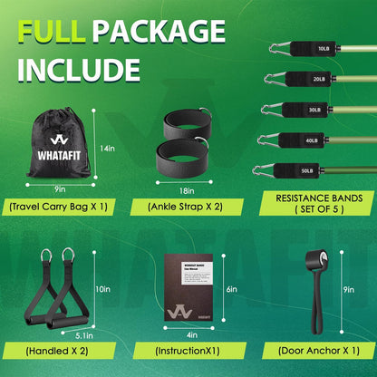 Resistance Bands, Exercise Bands, Workout Bands with Handles, Door Anchor and Ankle Straps, 5 Resistance Levels Fitness Bands for Strength Training, Physical Therapy, and Home Gym Equipment