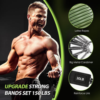 Resistance Bands, Exercise Bands, Workout Bands with Handles, Door Anchor and Ankle Straps, 5 Resistance Levels Fitness Bands for Strength Training, Physical Therapy, and Home Gym Equipment