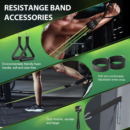 Resistance Bands, Exercise Bands, Workout Bands with Handles, Door Anchor and Ankle Straps, 5 Resistance Levels Fitness Bands for Strength Training, Physical Therapy, and Home Gym Equipment