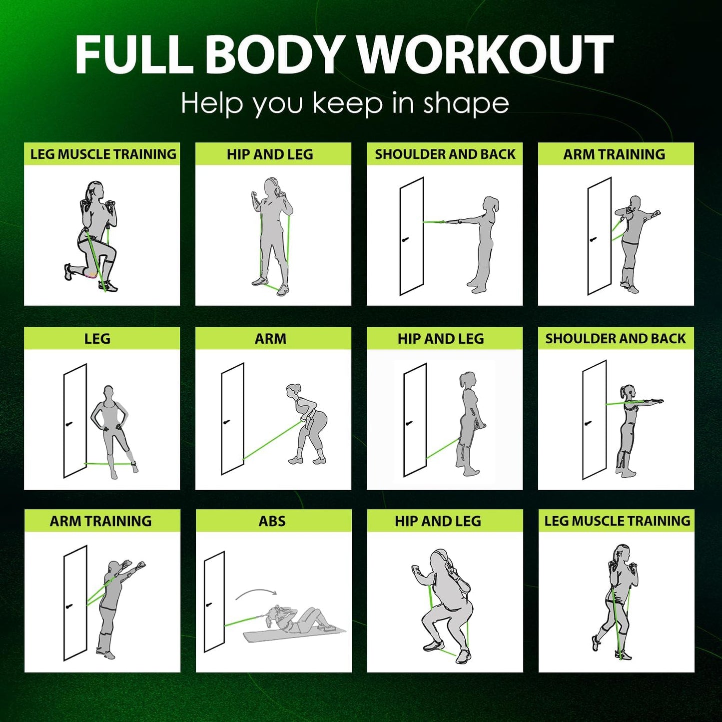 Resistance Bands, Exercise Bands, Workout Bands with Handles, Door Anchor and Ankle Straps, 5 Resistance Levels Fitness Bands for Strength Training, Physical Therapy, and Home Gym Equipment
