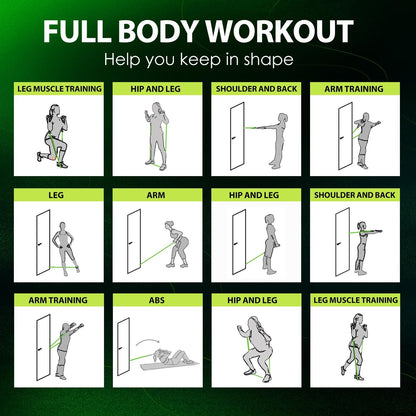 Resistance Bands, Exercise Bands, Workout Bands with Handles, Door Anchor and Ankle Straps, 5 Resistance Levels Fitness Bands for Strength Training, Physical Therapy, and Home Gym Equipment