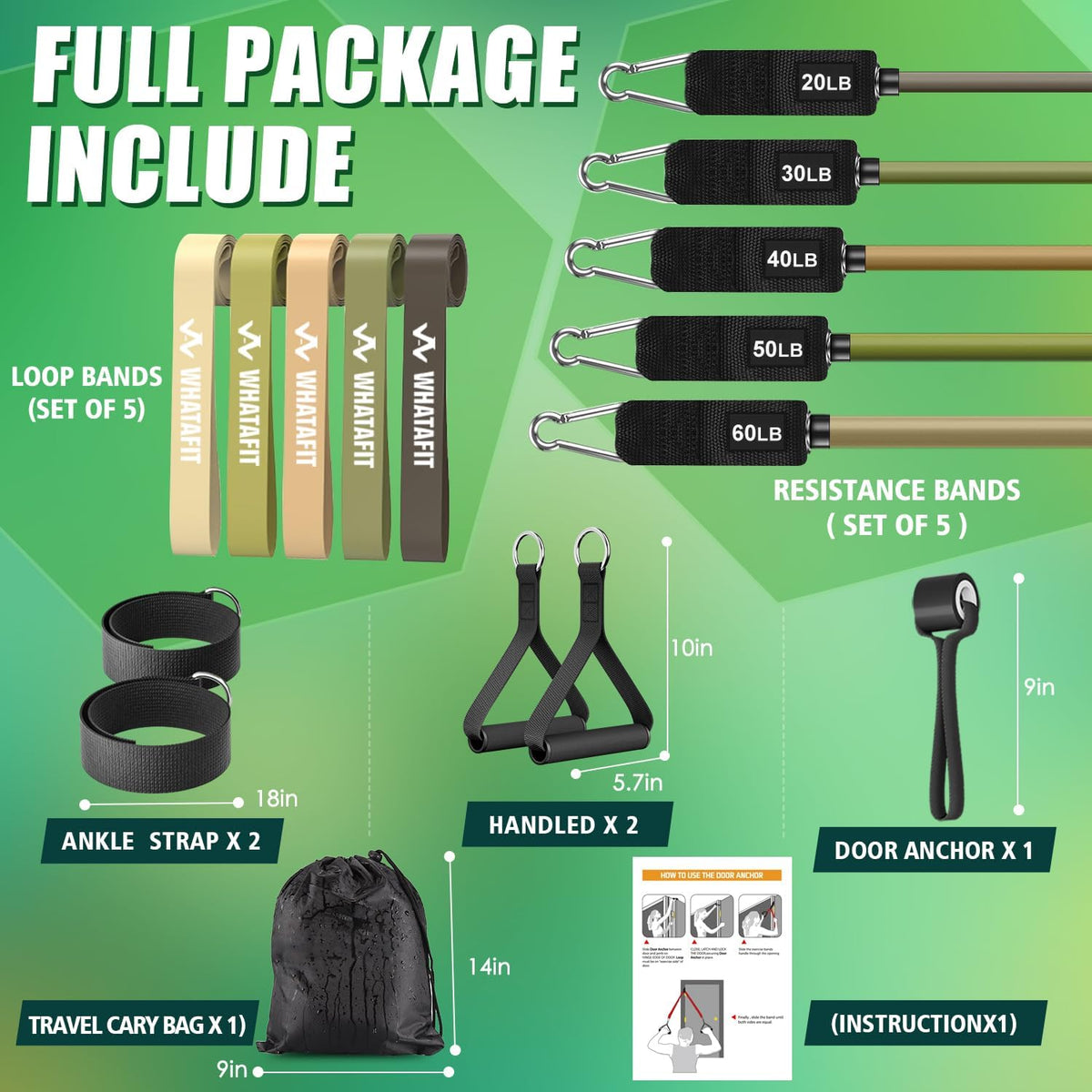 Resistance Bands, Exercise Bands, Workout Bands with Handles, Door Anchor and Ankle Straps, 5 Resistance Levels Fitness Bands for Strength Training, Physical Therapy, and Home Gym Equipment