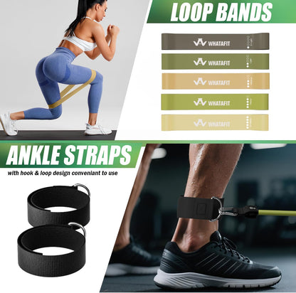 Resistance Bands, Exercise Bands, Workout Bands with Handles, Door Anchor and Ankle Straps, 5 Resistance Levels Fitness Bands for Strength Training, Physical Therapy, and Home Gym Equipment