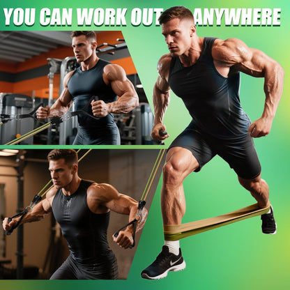 Resistance Bands, Exercise Bands, Workout Bands with Handles, Door Anchor and Ankle Straps, 5 Resistance Levels Fitness Bands for Strength Training, Physical Therapy, and Home Gym Equipment