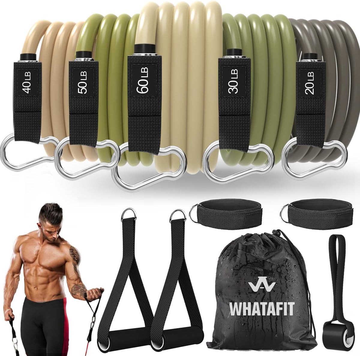 Resistance Bands, Exercise Bands, Workout Bands with Handles, Door Anchor and Ankle Straps, 5 Resistance Levels Fitness Bands for Strength Training, Physical Therapy, and Home Gym Equipment