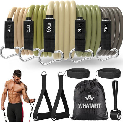 Resistance Bands, Exercise Bands, Workout Bands with Handles, Door Anchor and Ankle Straps, 5 Resistance Levels Fitness Bands for Strength Training, Physical Therapy, and Home Gym Equipment