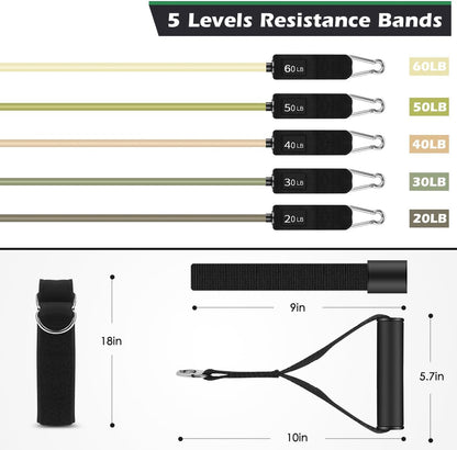 Resistance Bands, Exercise Bands, Workout Bands with Handles, Door Anchor and Ankle Straps, 5 Resistance Levels Fitness Bands for Strength Training, Physical Therapy, and Home Gym Equipment