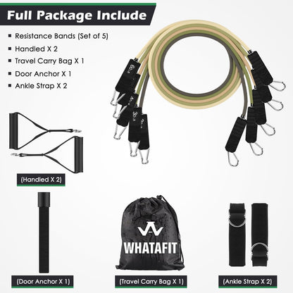 Resistance Bands, Exercise Bands, Workout Bands with Handles, Door Anchor and Ankle Straps, 5 Resistance Levels Fitness Bands for Strength Training, Physical Therapy, and Home Gym Equipment