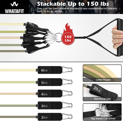 Resistance Bands, Exercise Bands, Workout Bands with Handles, Door Anchor and Ankle Straps, 5 Resistance Levels Fitness Bands for Strength Training, Physical Therapy, and Home Gym Equipment
