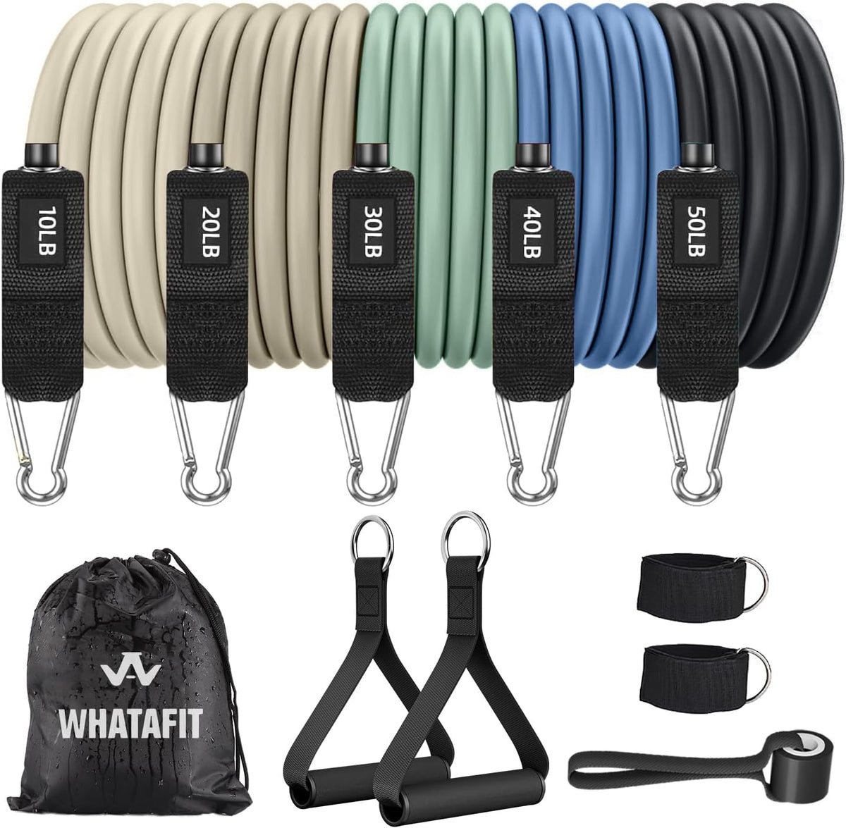 Resistance Bands, Exercise Bands, Workout Bands with Handles, Door Anchor and Ankle Straps, 5 Resistance Levels Fitness Bands for Strength Training, Physical Therapy, and Home Gym Equipment