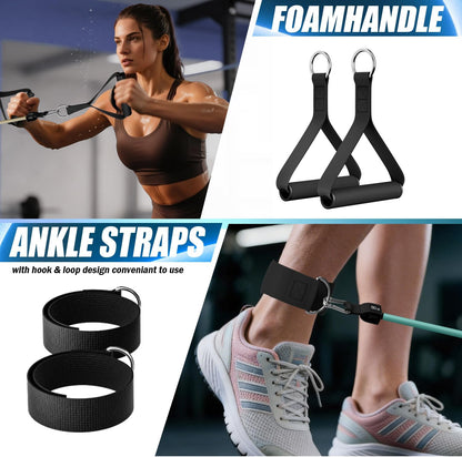 Resistance Bands, Exercise Bands, Workout Bands with Handles, Door Anchor and Ankle Straps, 5 Resistance Levels Fitness Bands for Strength Training, Physical Therapy, and Home Gym Equipment