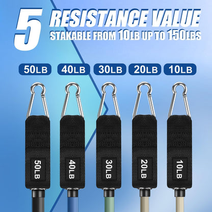 Resistance Bands, Exercise Bands, Workout Bands with Handles, Door Anchor and Ankle Straps, 5 Resistance Levels Fitness Bands for Strength Training, Physical Therapy, and Home Gym Equipment