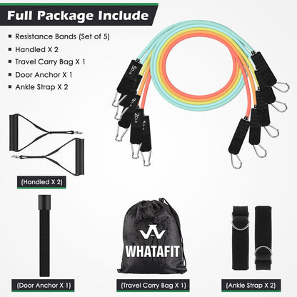 Resistance Bands, Exercise Bands, Workout Bands with Handles, Door Anchor and Ankle Straps, 5 Resistance Levels Fitness Bands for Strength Training, Physical Therapy, and Home Gym Equipment