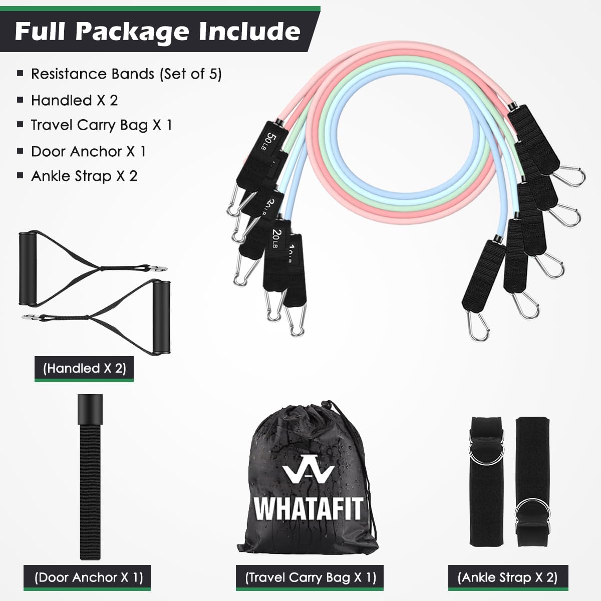 Resistance Bands, Exercise Bands, Workout Bands with Handles, Door Anchor and Ankle Straps, 5 Resistance Levels Fitness Bands for Strength Training, Physical Therapy, and Home Gym Equipment