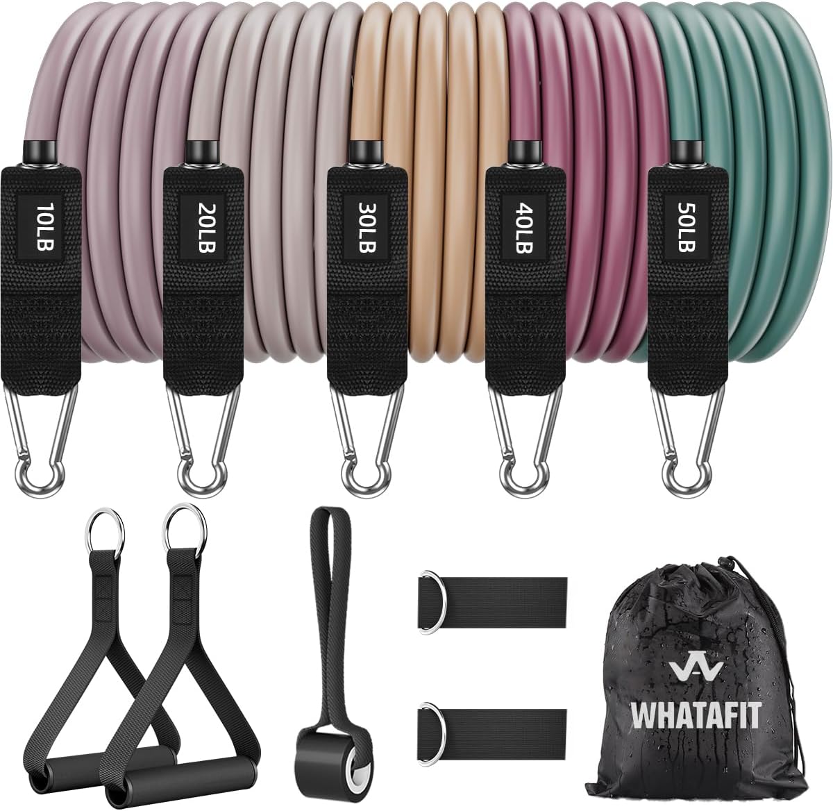 Resistance Bands, Exercise Bands, Workout Bands with Handles, Door Anchor and Ankle Straps, 5 Resistance Levels Fitness Bands for Strength Training, Physical Therapy, and Home Gym Equipment